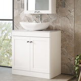 Modern Splash 800mm Satin White 2 Door Floor Standing Vanity With Grey Marble Worktop
