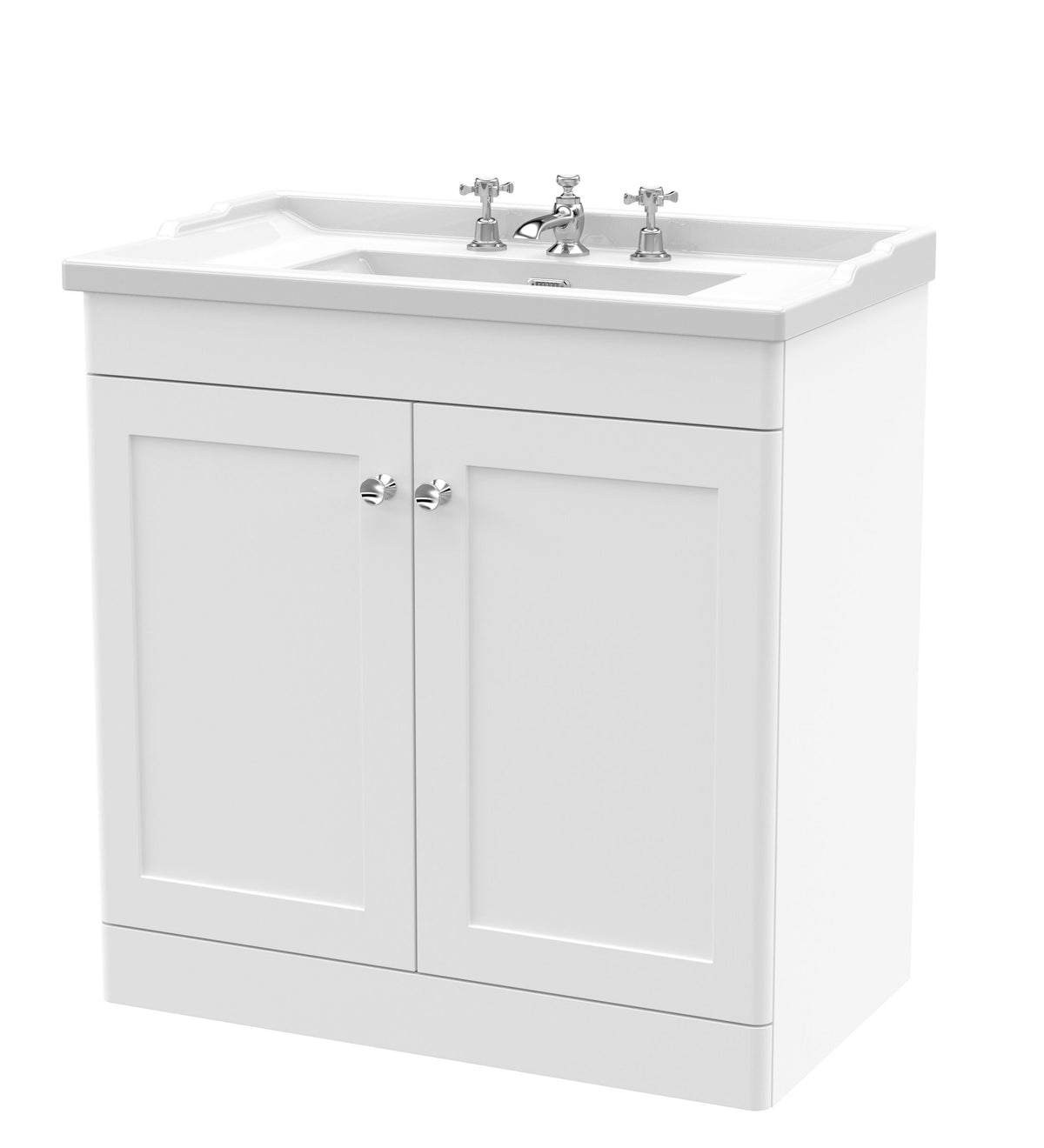 Modern Splash 800mm Satin White 2 Door Floor Standing Vanity Unit With 3 Tap Hole Basin