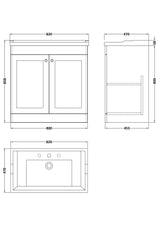 Modern Splash 800mm Satin White 2 Door Floor Standing Vanity Unit With 3 Tap Hole Basin