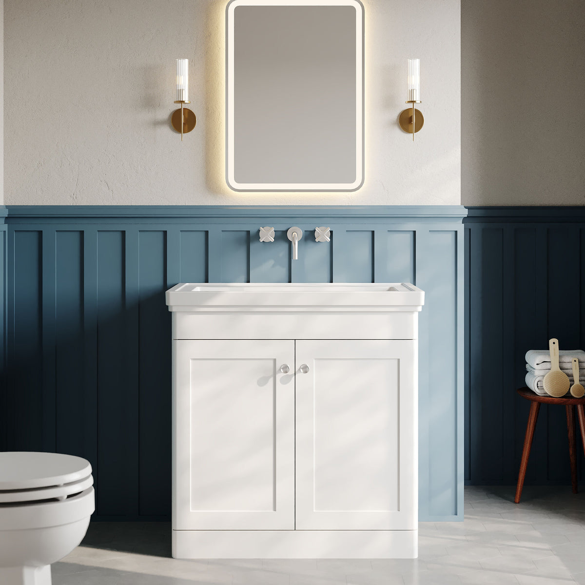 Modern Splash 800mm Satin White 2 Door Floor Standing Vanity Unit With Basin