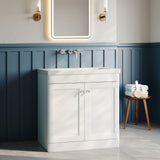 Modern Splash 800mm Satin White 2 Door Floor Standing Vanity Unit With Fireclay Basin