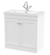 Modern Splash 800mm Satin White 2 Door Floor Standing Vanity Unit With 1 Tap Hole Fireclay Basin