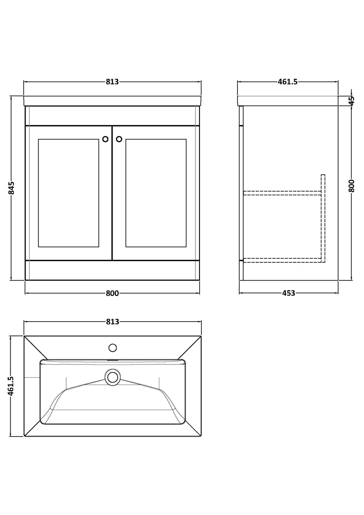 Modern Splash 800mm Satin White 2 Door Floor Standing Vanity Unit With 1 Tap Hole Fireclay Basin