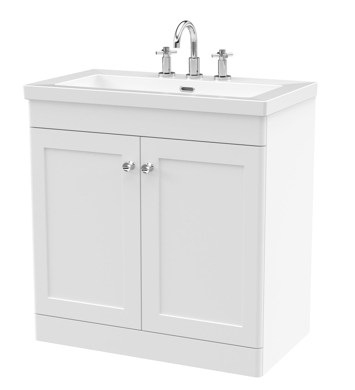 Modern Splash 800mm Satin White 2 Door Floor Standing Vanity Unit With 3 Tap Hole Fireclay Basin