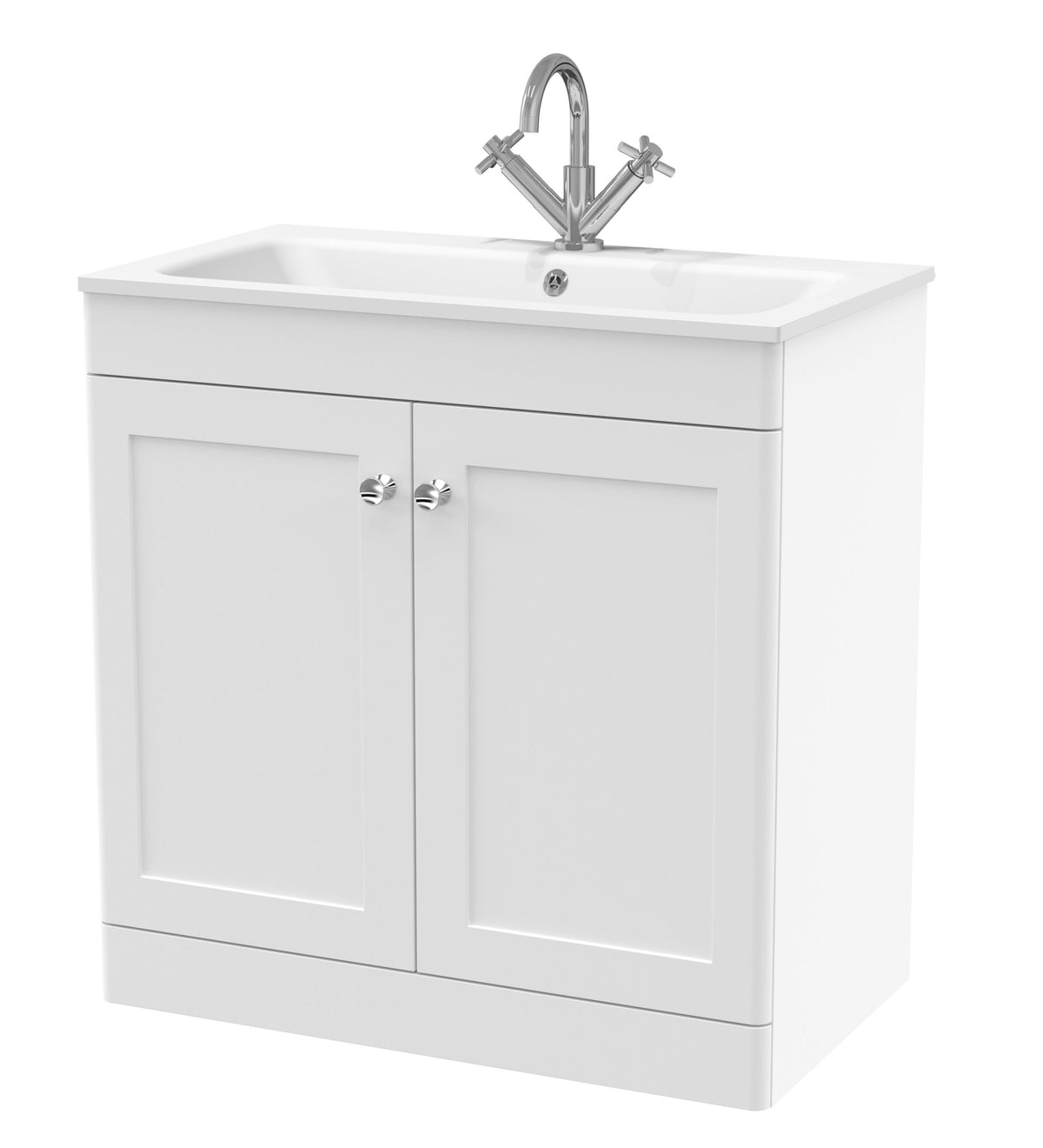 Modern Splash Classique 800mm Satin White 2 Door Floor Standing Vanity Unit With 1 Tap Hole Stone Basin