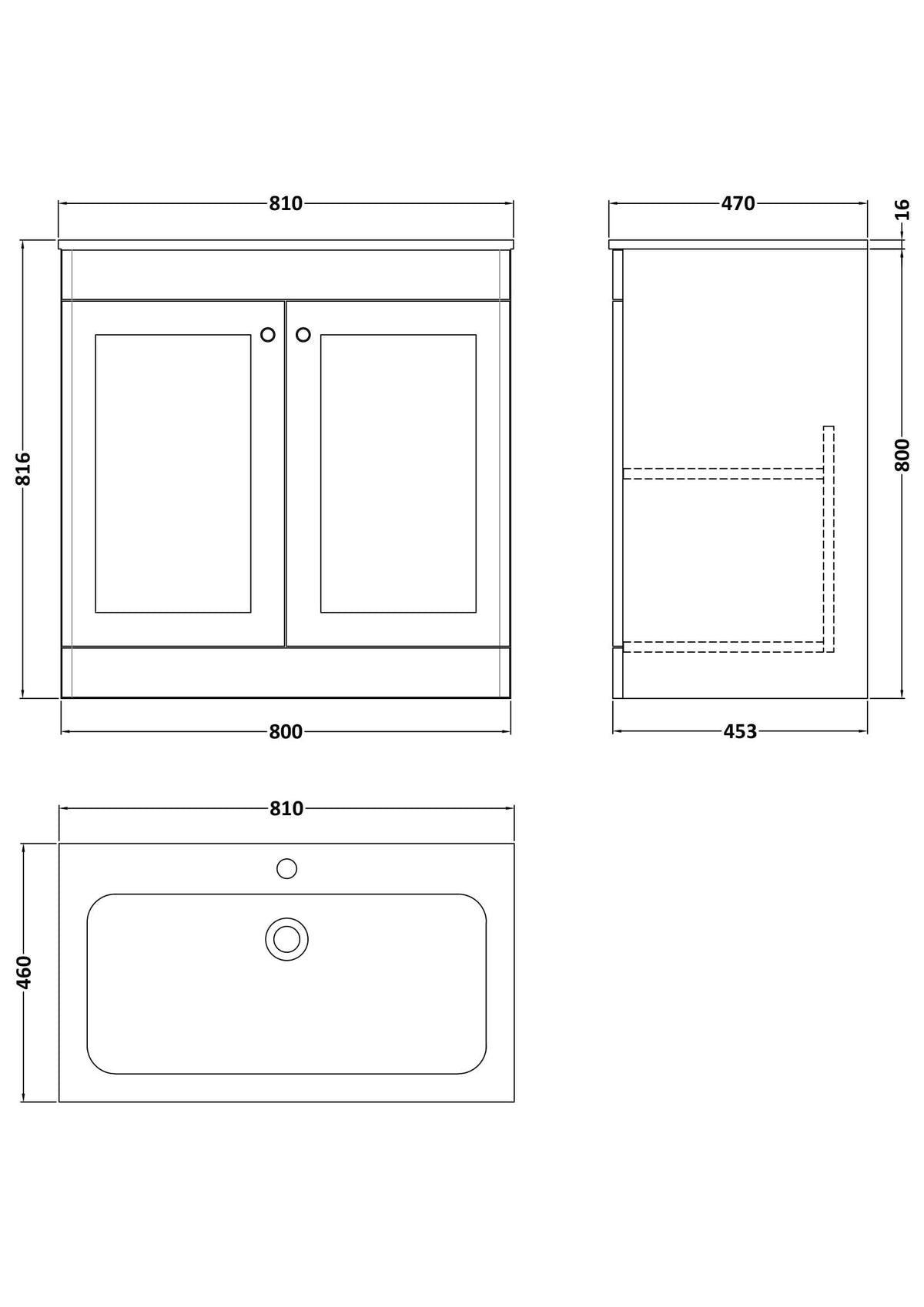 Modern Splash Classique 800mm Satin White 2 Door Floor Standing Vanity Unit With 1 Tap Hole Stone Basin
