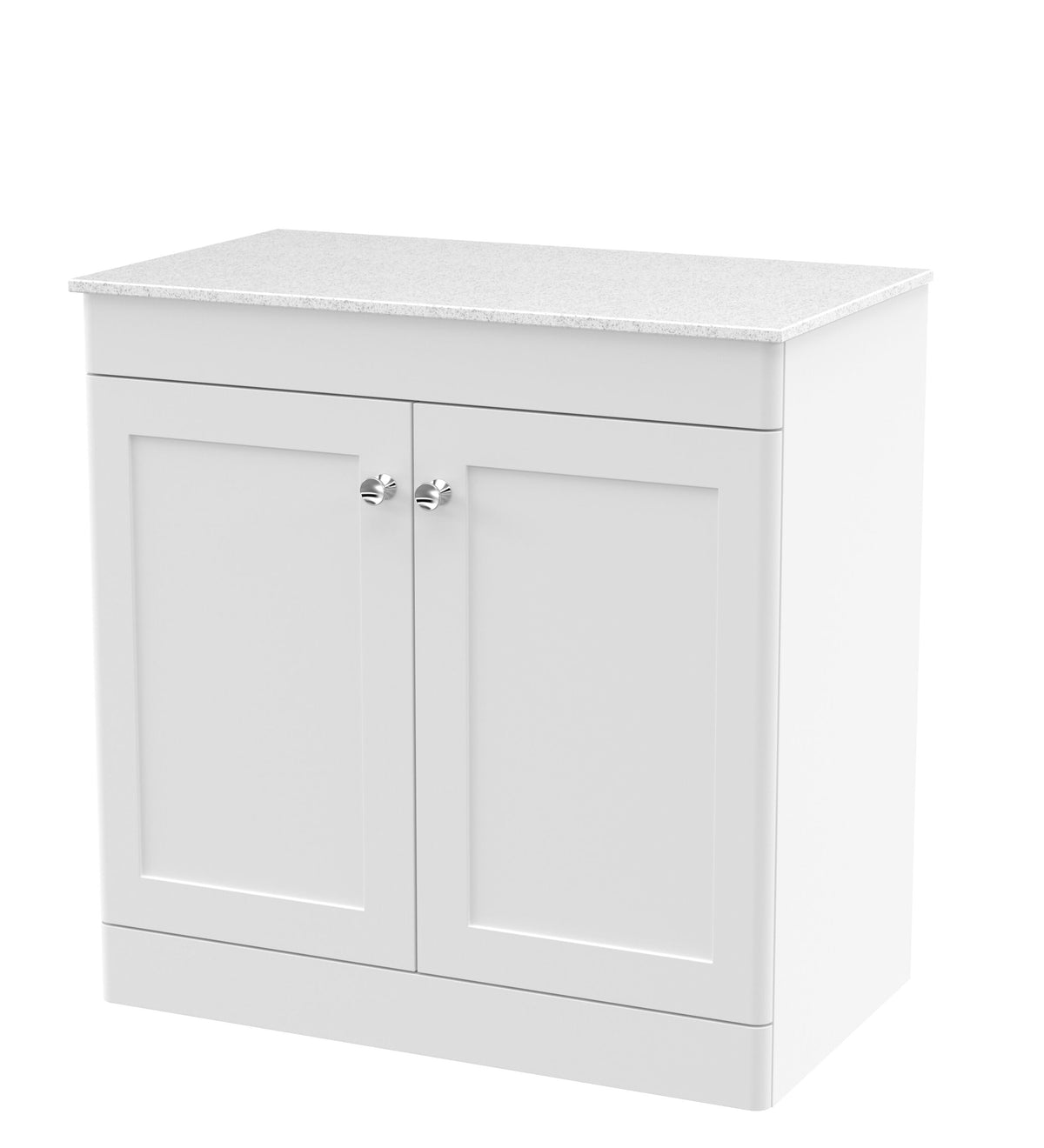 Modern Splash 810mm Satin White 2 Door Floor Standing Vanity Unit With White Marble Worktop
