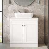 Modern Splash 810mm Satin White 2 Door Floor Standing Vanity Unit With White Marble Worktop