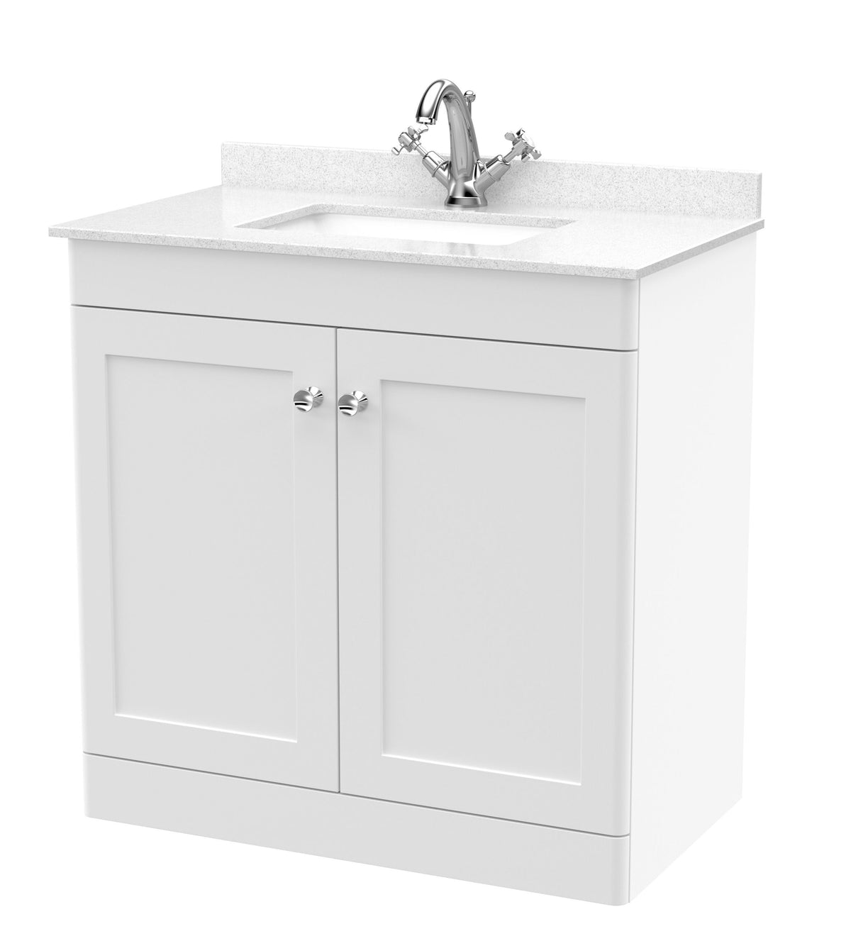 Modern Splash 800mm Satin White 2 Door Floor Standing Vanity Unit With 1 Tap Hole Marble Basin
