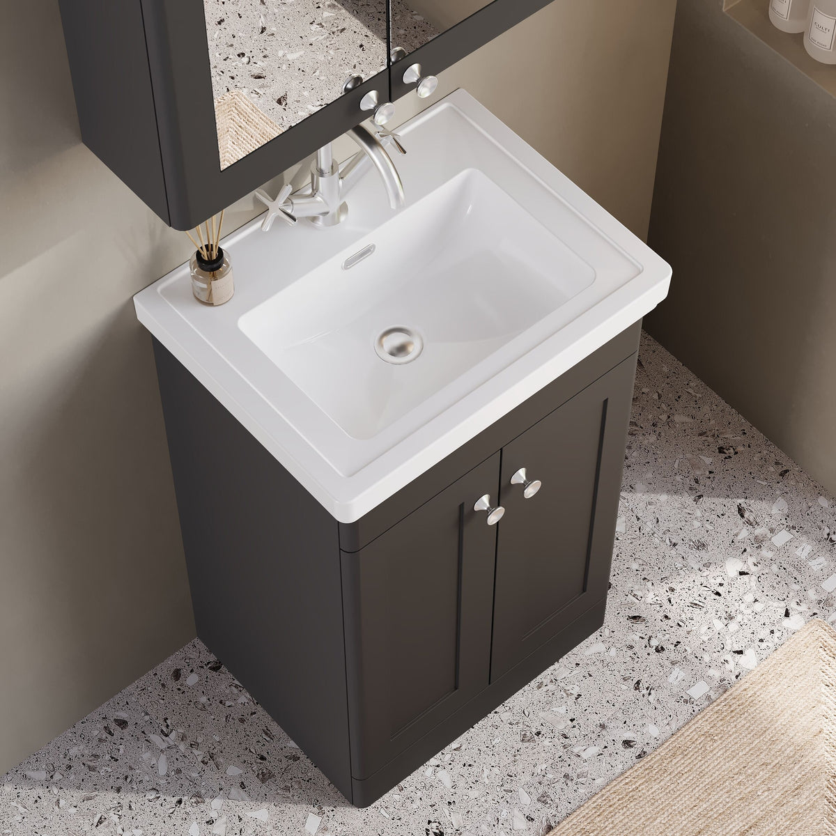 Modern Splash 500mm Soft Black 2 Door Floor Standing Vanity Unit With 1 Tap Hole Basin