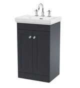 Modern Splash 500mm Soft Black 2 Door Floor Standing Vanity Unit With 3 Tap Hole Basin