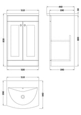 Modern Splash Classique Traditional 500mm Soft Black 2 Door Floor Standing Vanity Unit With Basin