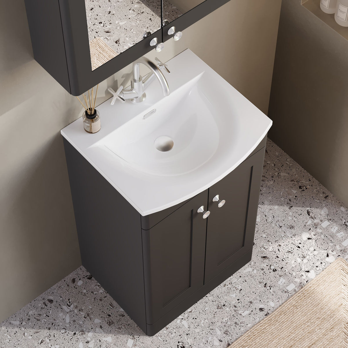 Modern Splash Classique Traditional 500mm Soft Black 2 Door Floor Standing Vanity Unit With Basin