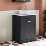 Modern Splash 600mm Soft Black 2 Door Floor Standing Vanity With Carrara Marble Worktop