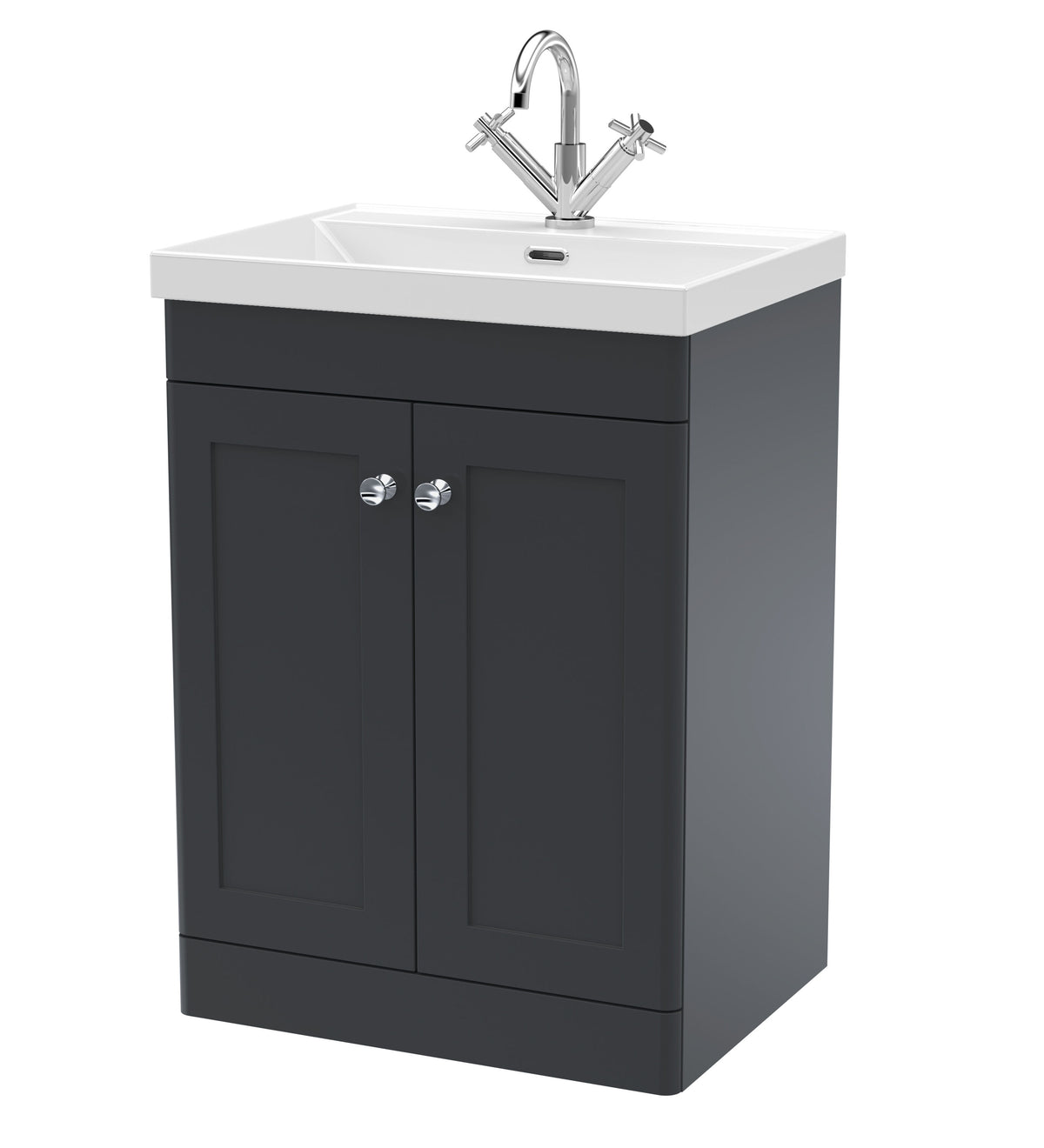 Modern Splash 600mm Soft Black 2 Door Floor Standing Vanity Unit With 1 Tap Hole Thin Edge Basin