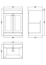 Modern Splash 600mm Soft Black 2 Door Floor Standing Vanity Unit With 1 Tap Hole Thin Edge Basin