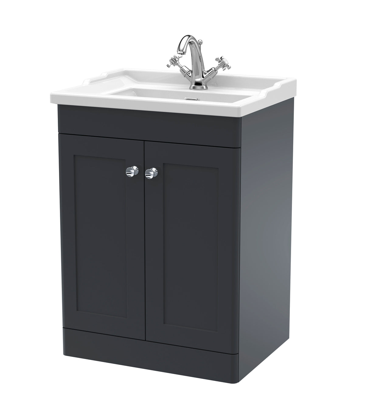 Modern Splash 600mm Soft Black 2 Door Floor Standing Vanity Unit With 1 Tap Hole Basin