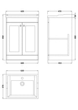 Modern Splash 600mm Soft Black 2 Door Floor Standing Vanity Unit With 1 Tap Hole Basin