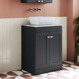 Modern Splash 600mm Soft Black 2 Door Floor Standing Vanity Unit With Grey Marble Worktop