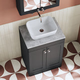 Modern Splash 600mm Soft Black 2 Door Floor Standing Vanity Unit With Grey Marble Worktop