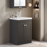 Modern Splash 600mm Soft Black 2 Door Floor Standing Vanity Unit With 1 Tap Hole Fireclay Basin