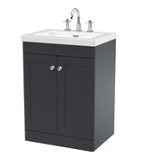 Modern Splash 600mm Soft Black 2 Door Floor Standing Vanity Unit With 3 Tap Hole Fireclay Basin