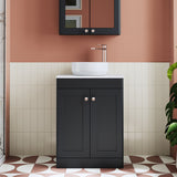 Modern Splash 600mm Soft Black 2 Door Floor Standing Vanity Unit With White Marble Worktop