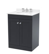 Modern Splash 600mm Soft Black 2 Door Floor Standing Vanity Unit With 3 Tap Hole Marble Basin