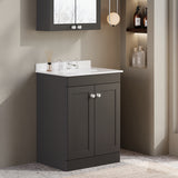 Modern Splash 600mm Soft Black 2 Door Floor Standing Vanity Unit With 3 Tap Hole Marble Basin