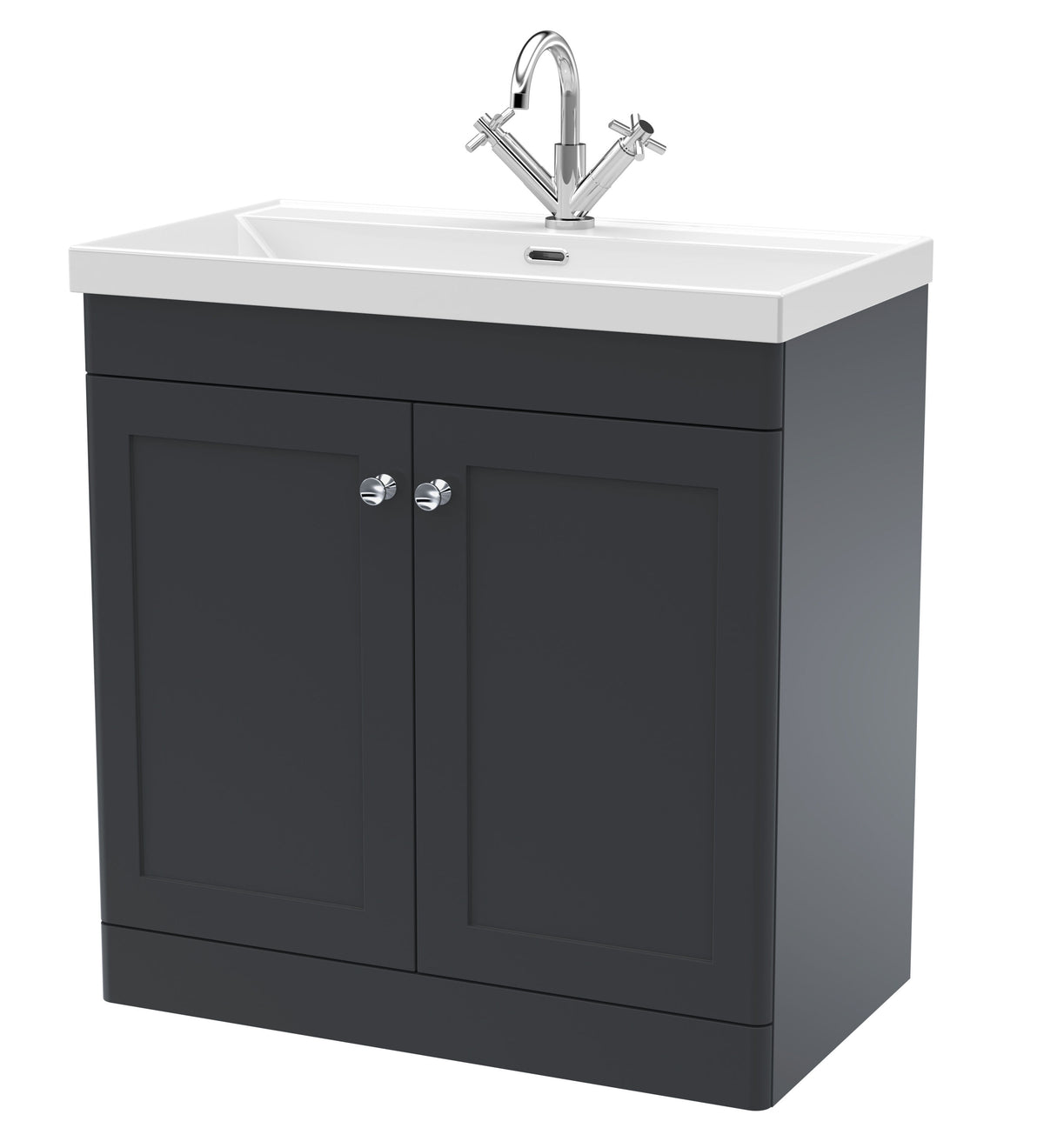 Modern Splash 800mm Soft Black 2 Door Floor Standing Vanity Unit With 1 Tap Hole Thin Edge Basin
