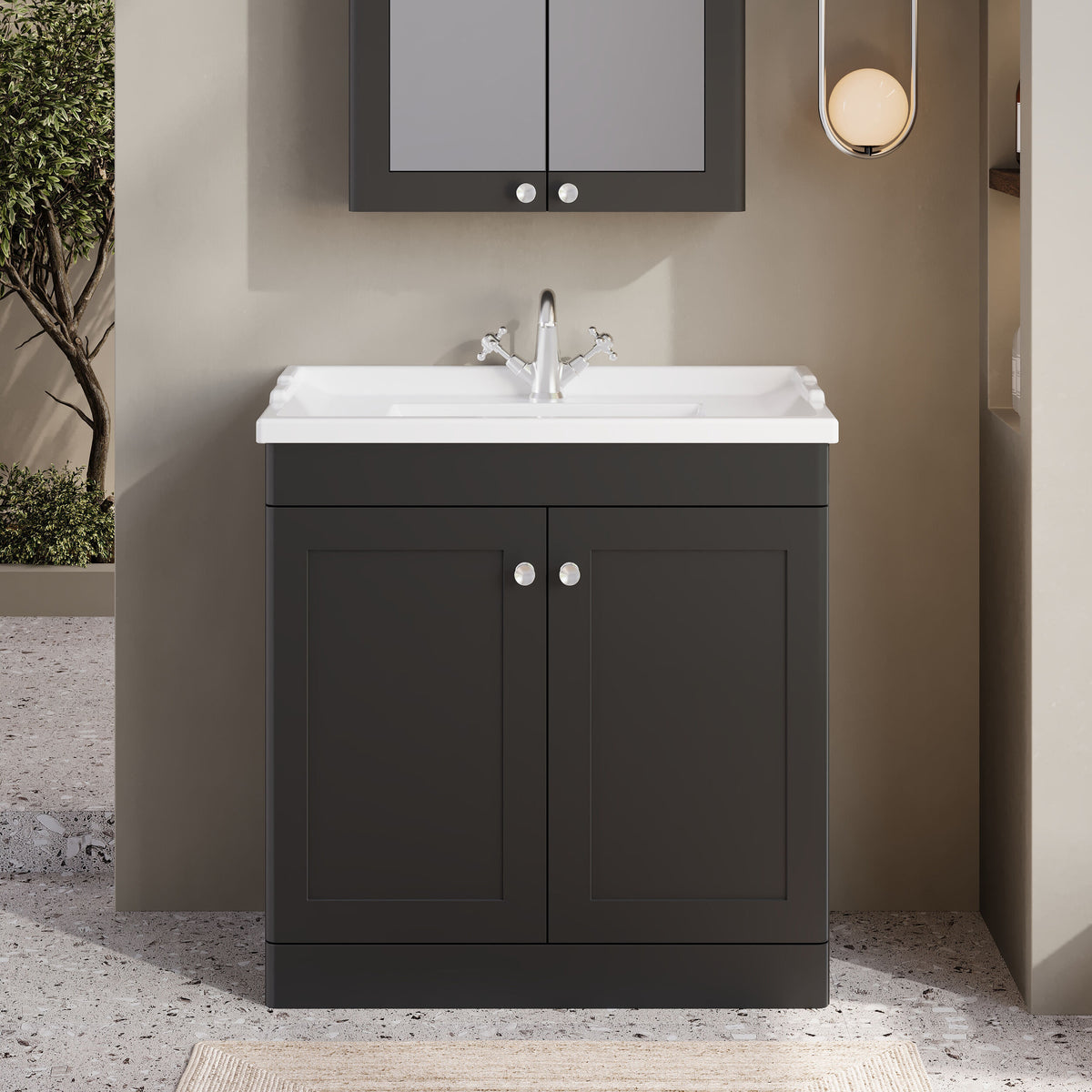 Modern Splash 800mm Soft Black 2 Door Floor Standing Vanity Unit With 1 Tap Hole Basin