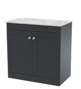 Modern Splash 800mm Soft Black 2 Door Floor Standing Soft Black Vanity Unit With Grey Marble Worktop