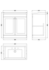 Modern Splash 800mm Soft Black 2 Door Floor Standing Vanity Unit With 3 Tap Hole Basin
