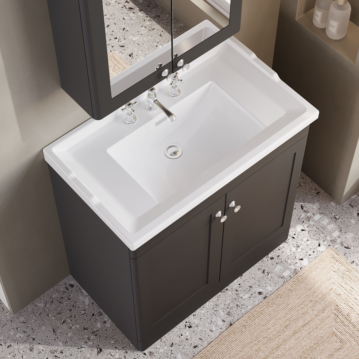 Modern Splash 800mm Soft Black 2 Door Floor Standing Vanity Unit With 3 Tap Hole Basin