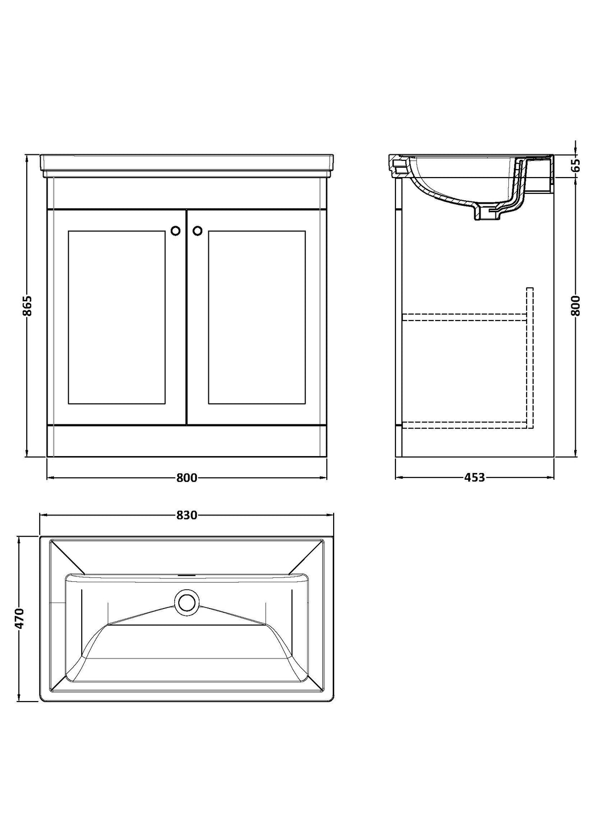 Modern Splash 800mm Soft Black 2 Door Floor Standing Vanity Unit With Basin
