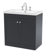 Modern Splash 800mm Soft Black 2 Door Floor Standing Vanity Unit With 3 Tap Hole Fireclay Basin