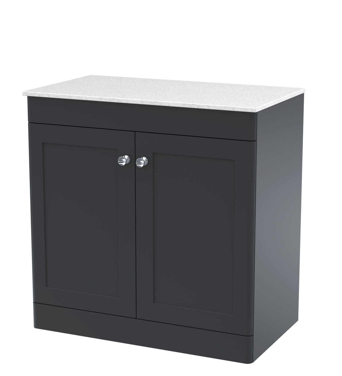 Modern Splash 800mm Soft Black 2 Door Floor Standing Vanity With White Marble Worktop