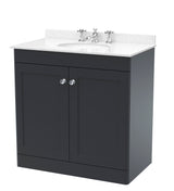 Modern Splash 800mm Soft Black 2 Door Floor Standing Vanity Unit With 3 Tap Hole Marble Basin