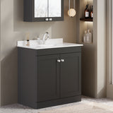 Modern Splash 800mm Soft Black 2 Door Floor Standing Vanity Unit With 1 Tap Hole Marble Basin