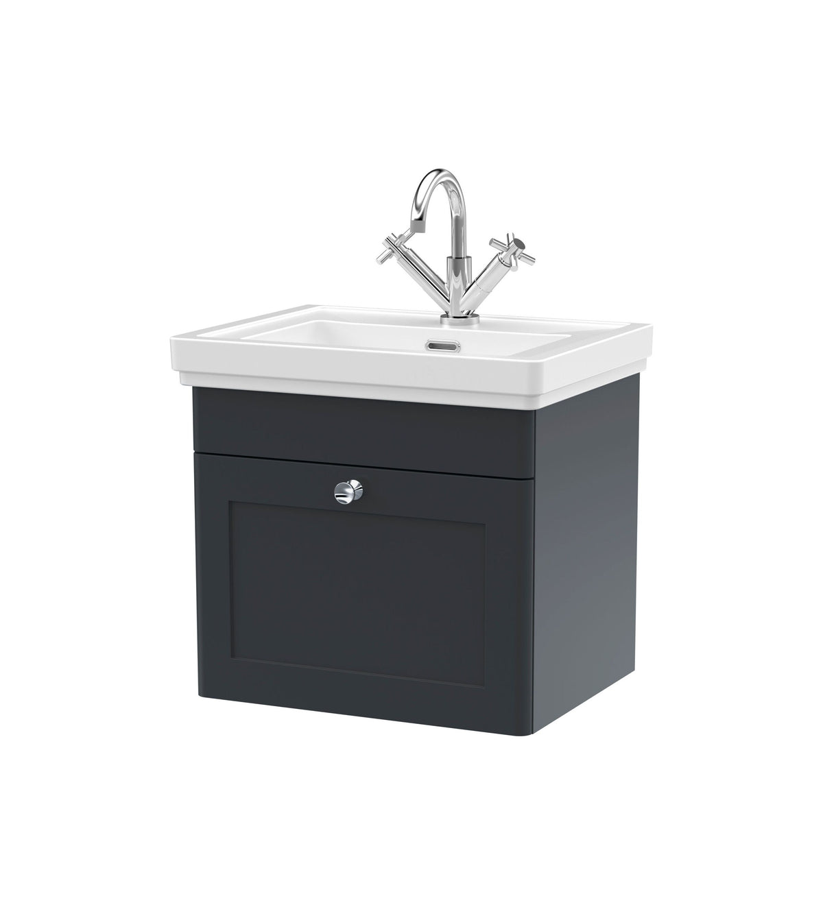 Modern Splash 500mm Soft Black 1 Drawer Wall Hung Vanity Unit With 1 Tap Hole Basin