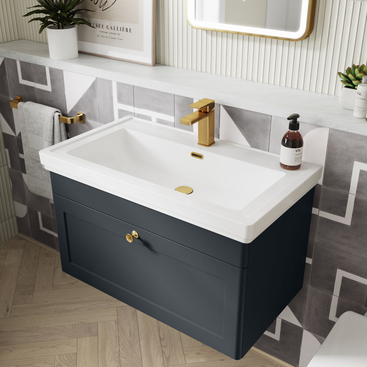 Modern Splash 500mm Soft Black 1 Drawer Wall Hung Vanity Unit With 1 Tap Hole Basin