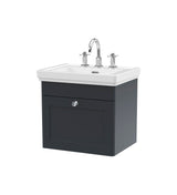 Modern Splash 500mm Soft Black 1 Drawer Wall Hung Vanity Unit With 3 Tap Hole Basin