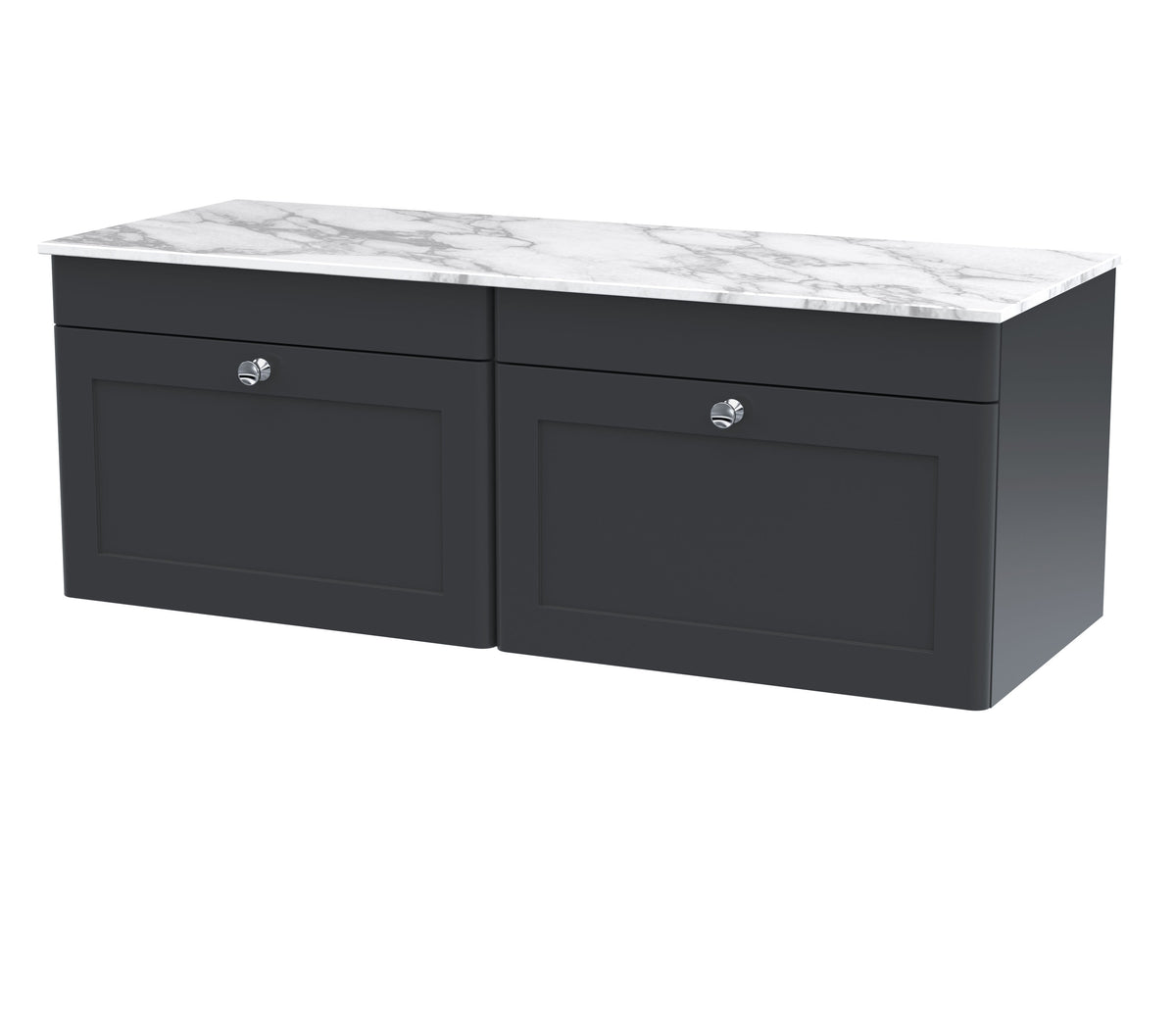 Modern Splash 1200mm Soft Black 2 Drawer Wall Hung Vanity With Carrara Marble Worktop Marble