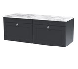 Modern Splash 1200mm Soft Black 2 Drawer Wall Hung Vanity With Carrara Marble Worktop Marble