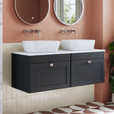 Modern Splash 1200mm Soft Black 2 Drawer Wall Hung Vanity With Carrara Marble Worktop Marble