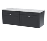 Modern Splash 1200mm Soft Black 2 Drawer Wall Hung Vanity With Grey Marble Worktop