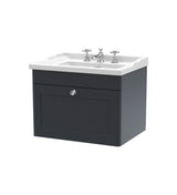 Modern Splash 600mm Soft Black 1 Drawer Wall Hung Vanity Unit With 3 Tap Hole Basin