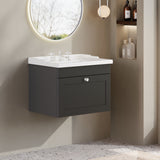 Modern Splash 600mm Soft Black 1 Drawer Wall Hung Vanity Unit With 3 Tap Hole Basin