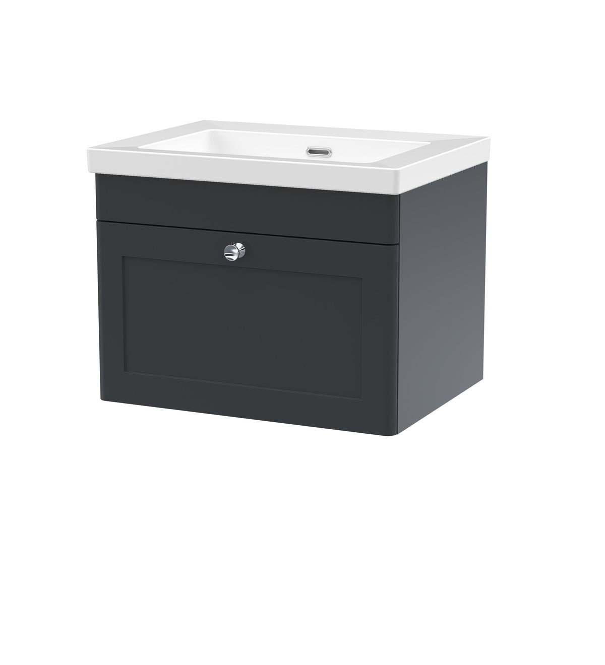 Modern Splash 600mm Soft Black 1 Drawer Wall Hung Vanity Unit With Fireclay Basin