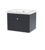 Modern Splash 600mm Soft Black 1 Drawer Wall Hung Vanity Unit With Fireclay Basin